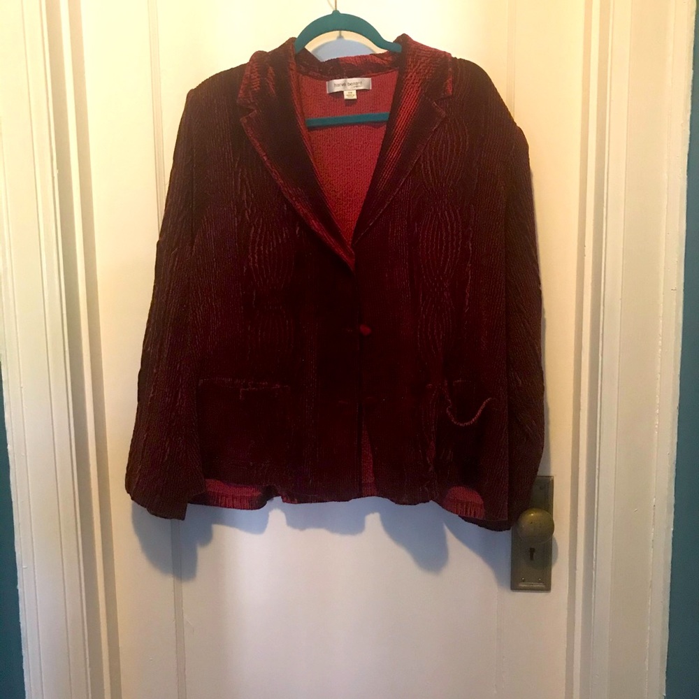 Harve Benard red velvet blazer cardigan